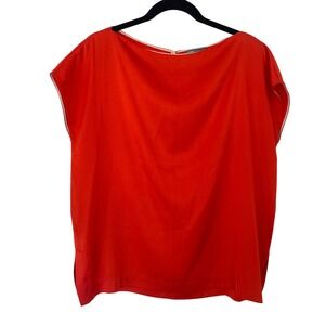 Vince Silk Blend Short Sleeve Boat Neck Top Orange Red Size XS Minimalist Blouse